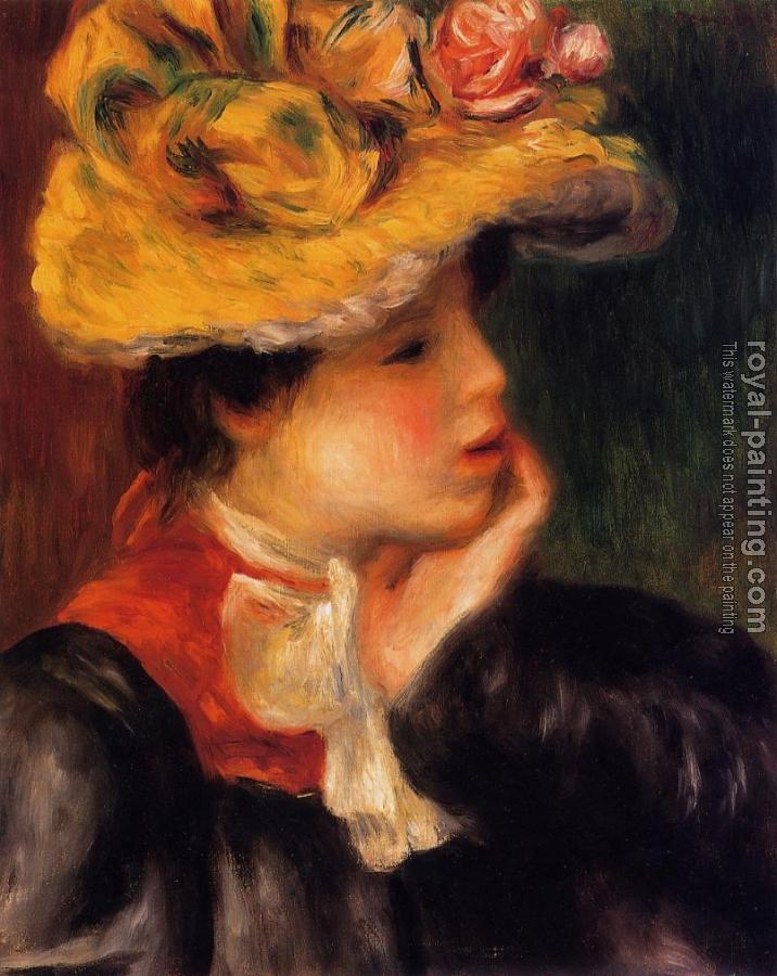 Pierre Auguste Renoir : Head of a Young Woman, Yellow Hat